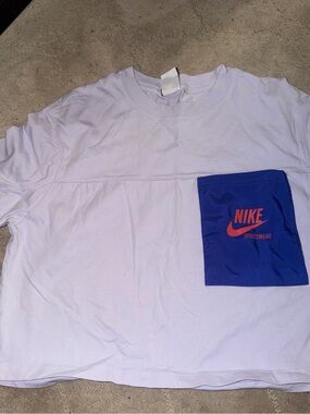 Nike Lavender Tee with Royal Blue Pocket and Orange Logo